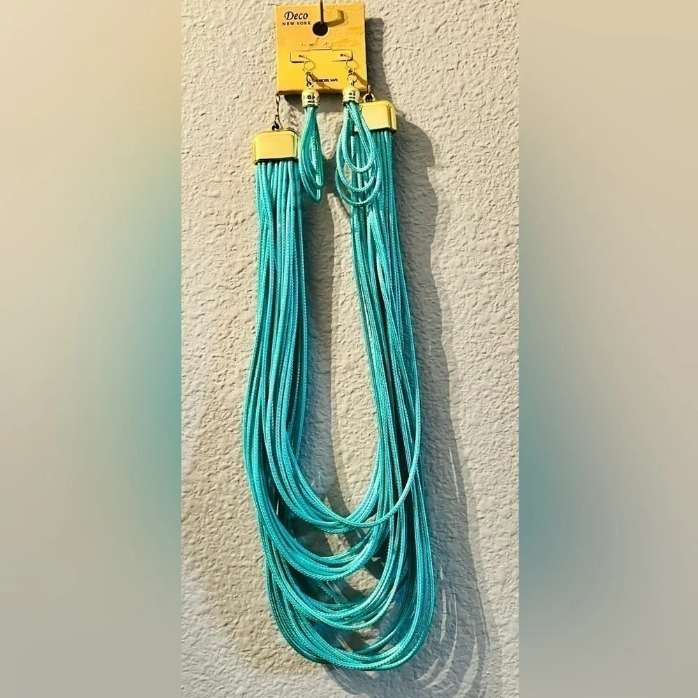 Turquoise cascade rope necklace earring set